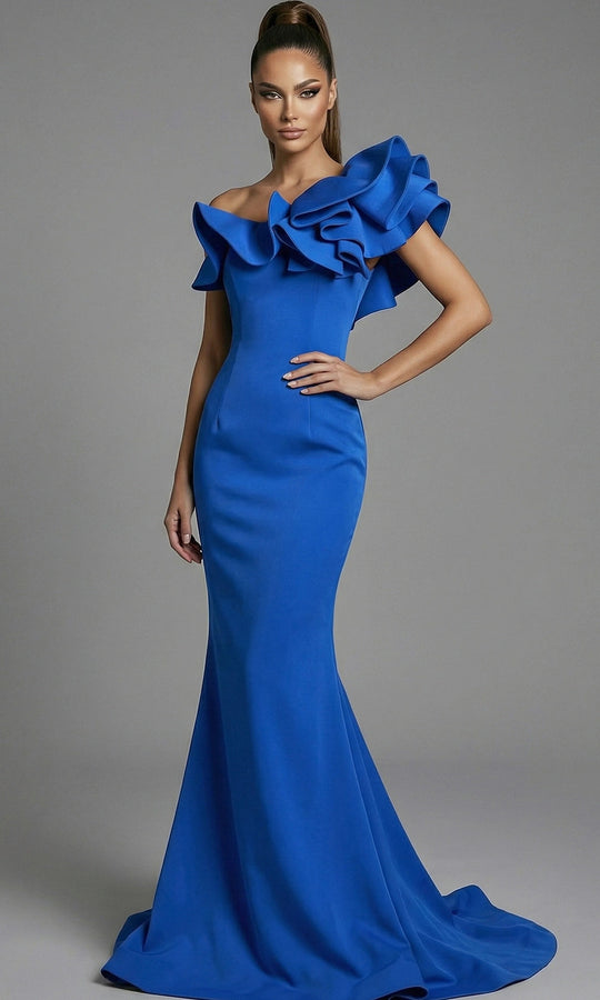Jovani 43000 - Sculpted Ruffle One Shoulder Evening Gown