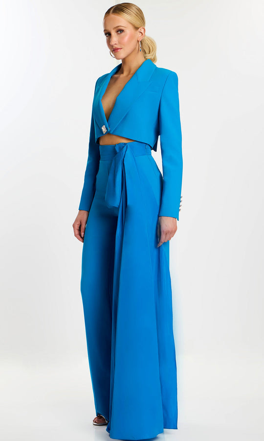 Jovani 43139 - Cropped Blazer Pantsuit with Sash