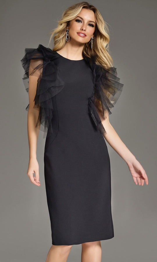 Jovani 43152 - Tulle Shoulder Ruffles Sheath Dress