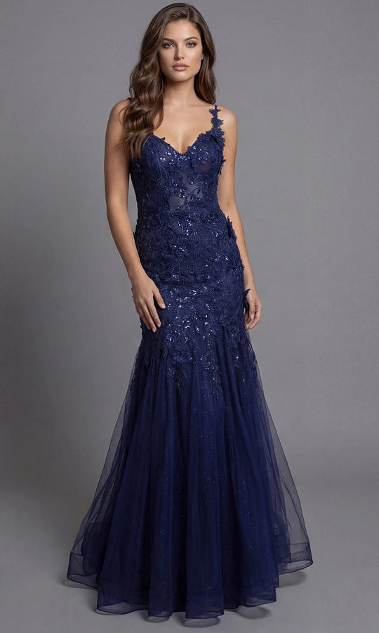 Jovani 43405 - Floral Applique Mermaid Tulle Evening Gown