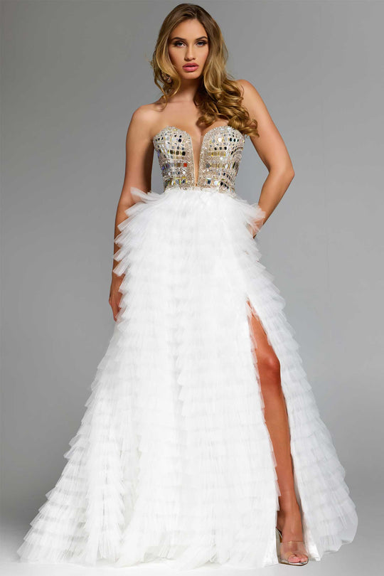 Jovani 43412 - Embellished Corset Layered Tulle Ballgown
