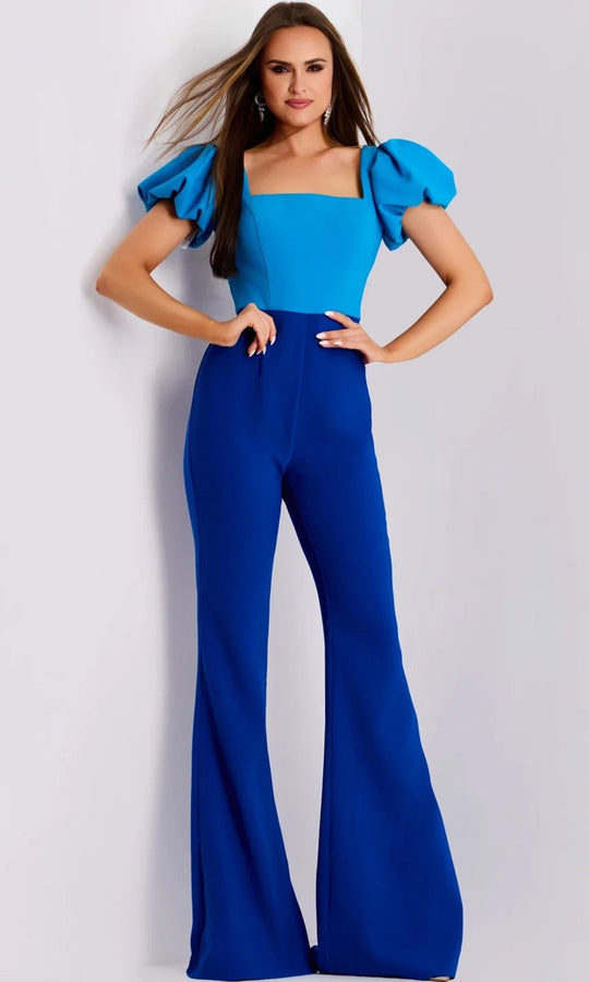 Jovani 43755 - Square Neck Puff Sleeve Jumpsuit