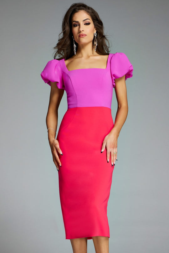 Jovani 43756 - Puff Sleeve Colorblock Fitted Dress