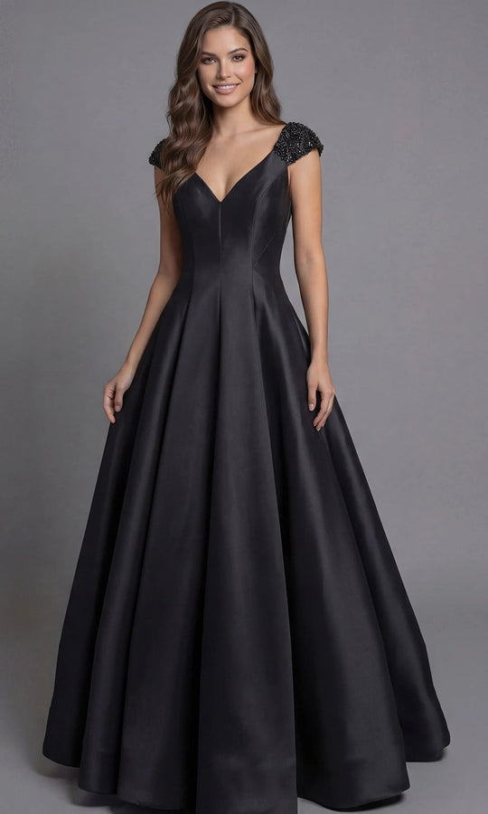 Jovani 43809 - Beaded Cap Sleeve Satin Ballgown