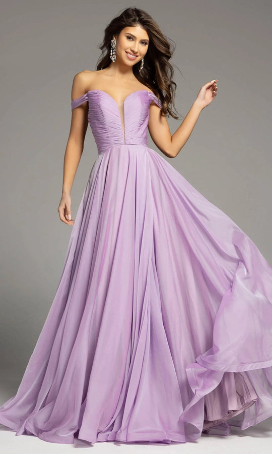 Jovani 43842 - Shirred Off Shoulder Prom Dress