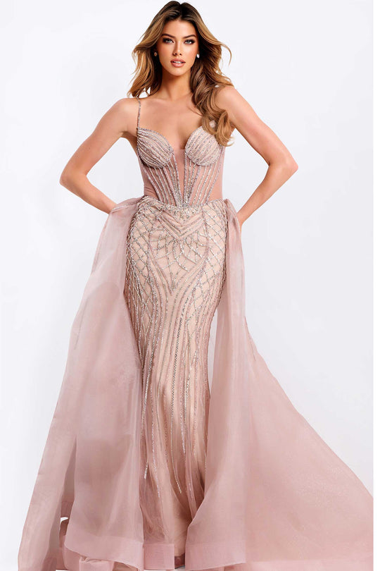 Jovani 43854 - Beaded Mesh Overskirt Prom Gown