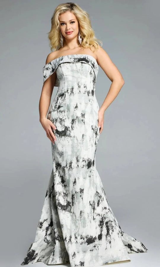 Jovani 43977 - Textured Off-Shoulder Flared Gown