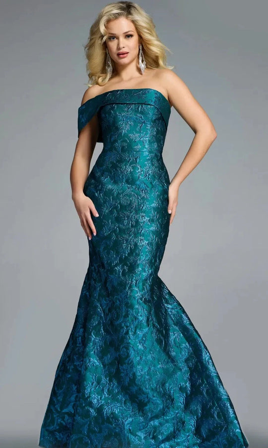 Jovani 43978 - Off-Shoulder Floral Brocade Mermaid Gown