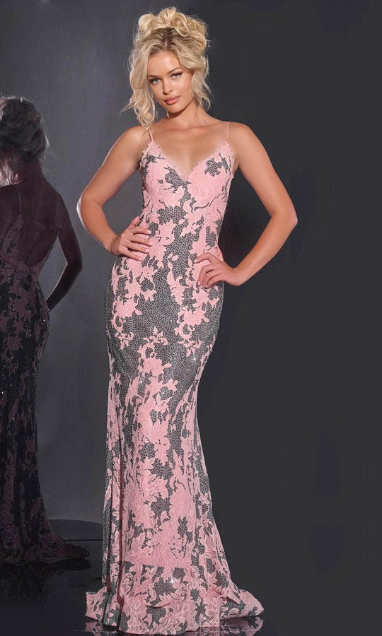 Jovani 44033 - 3D Floral Spaghetti Strap Prom Gown