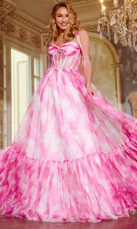 Jovani 44181 - Ruched Floral Appliques Prom Gown