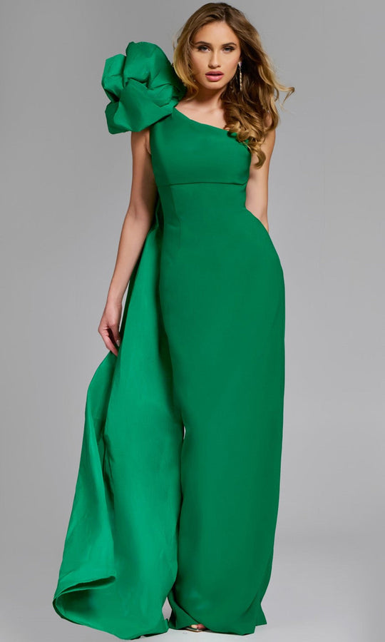 Jovani 44248 - One Shoulder Fitted Gown with Floral Accent