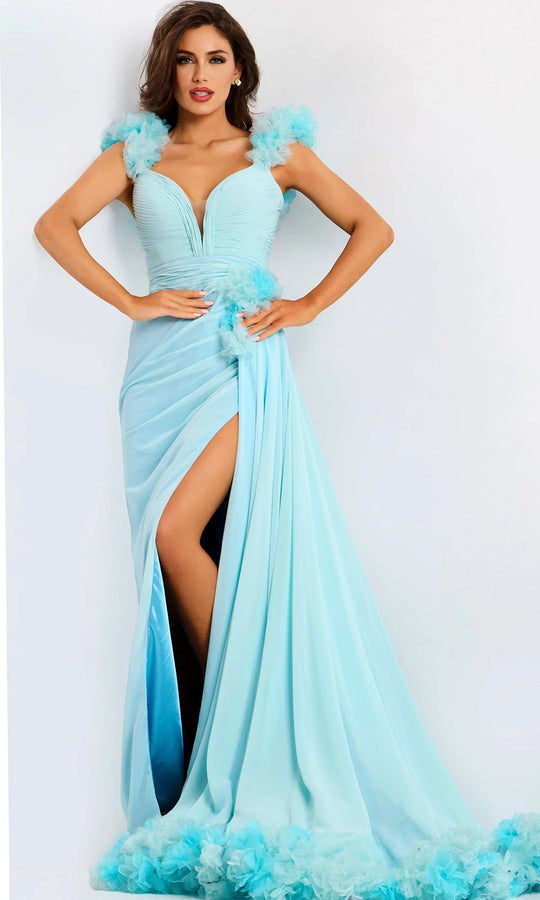 Jovani 44327 - Floral Accent Ruched Sleeveless Evening Gown