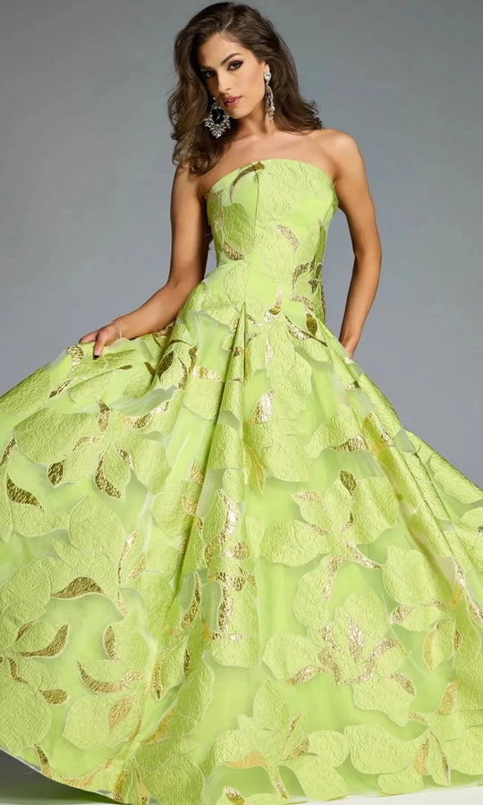 Jovani 44369 - Textured Floral Strapless Gown