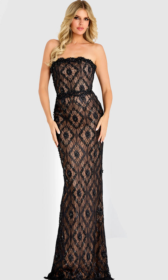Jovani 44422 - Beaded Lace Column Evening Gown