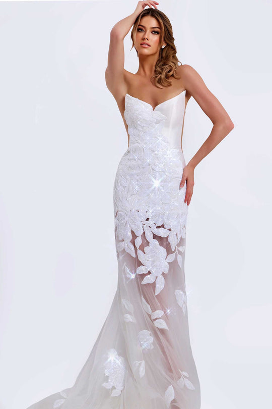 Jovani 44437 - Floral Embroidered Illusion Sheath Gown