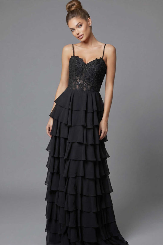 Jovani 44543 - Lace Corset Ruffle A-Line Dress