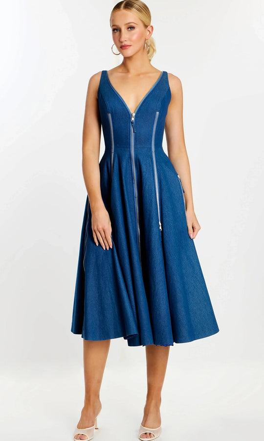 Jovani 44680 - Sleeveless Zipper Detail Tea-Length Dress
