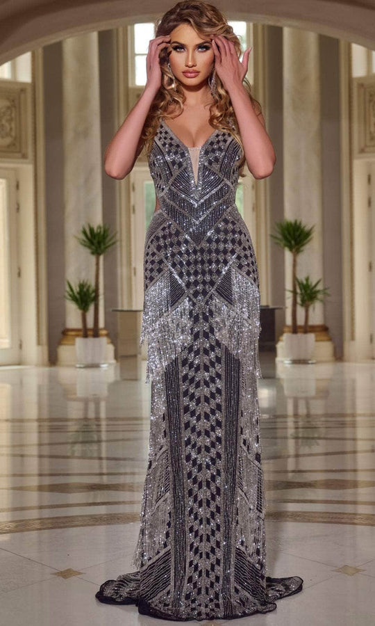 Jovani 44723 - V-Neck Sheer Insert Prom Gown