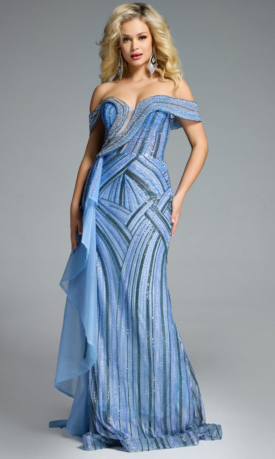 Jovani 44843 - Beaded Off Shoulder Gown with Side Overskirt