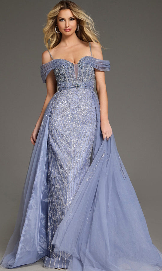 Jovani 44845 - Cold Shoulder Beaded Tulle Evening Gown