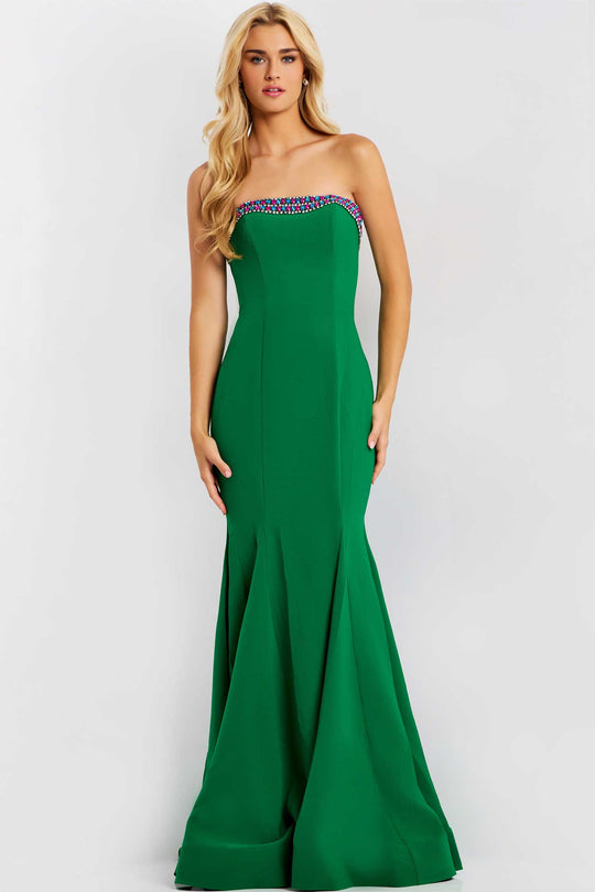 Jovani 44895 - Beaded Neckline Mermaid Crepe Gown