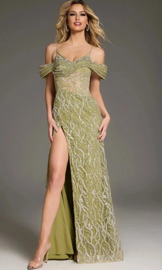 Jovani 45072 - Fully Beaded Off-Shoulder Gown