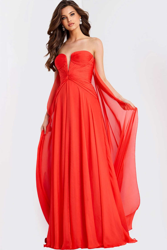 Jovani 45269 - Strapless Chiffon Prom Gown with Cape Detail