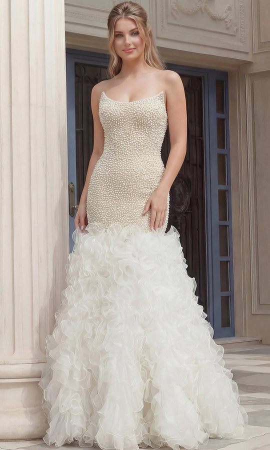 Jovani 45339 - Pearl Embellished Ruffle Mermaid Gown