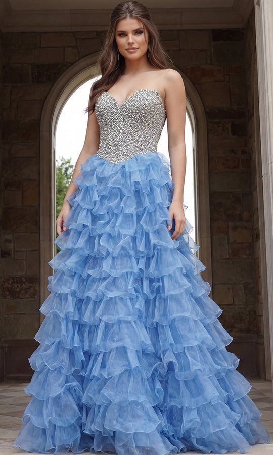 Jovani 45341 - Tiered Ruffle Skirt Sweetheart Long Gown