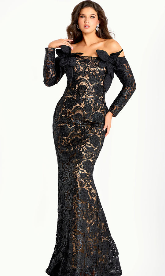 Jovani 45345 - Floral Lace Off Shoulder Evening Gown
