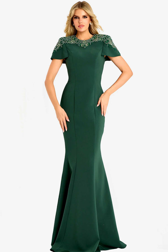 Jovani 45477 - Short Sleeve Beaded Accent Evening Gown