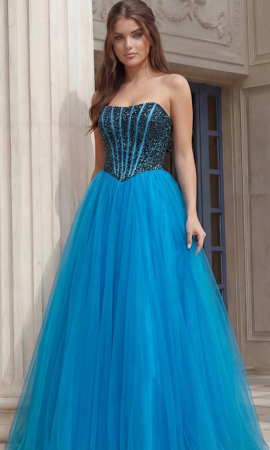 Jovani 45539 - Beaded Corset Layered Tulle Ballgown