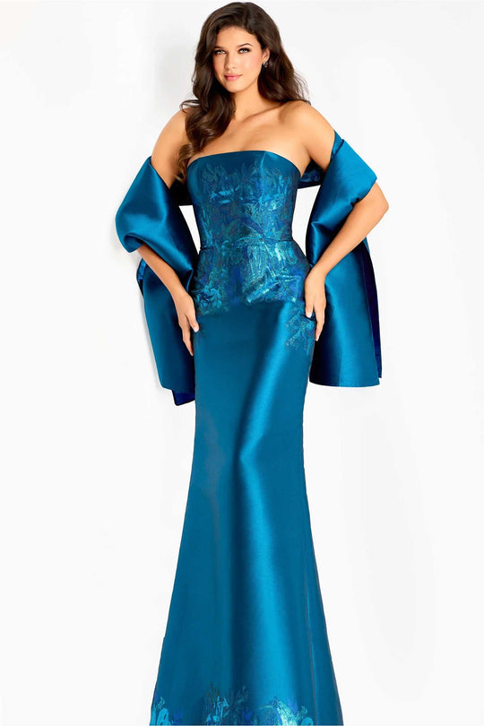 Jovani 45577 - Strapless Column Gown with Floral Embroidery