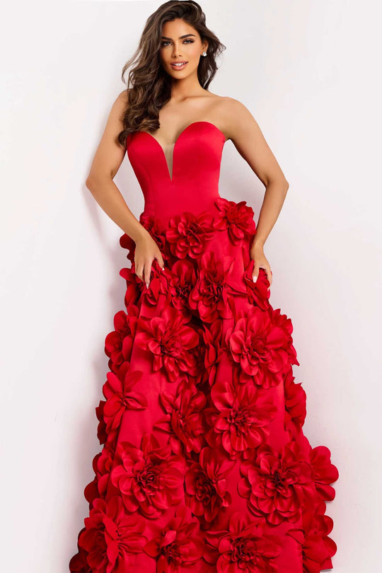 Jovani 45661 - Strapless 3D Floral Applique Ballgown