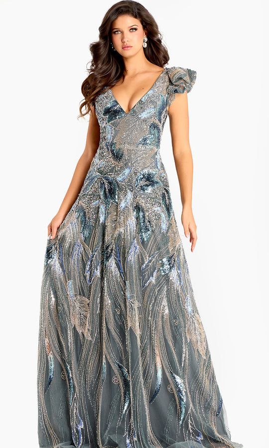 Jovani 45942 - Ruffled Cap Sleeve Sequin Evening Gown