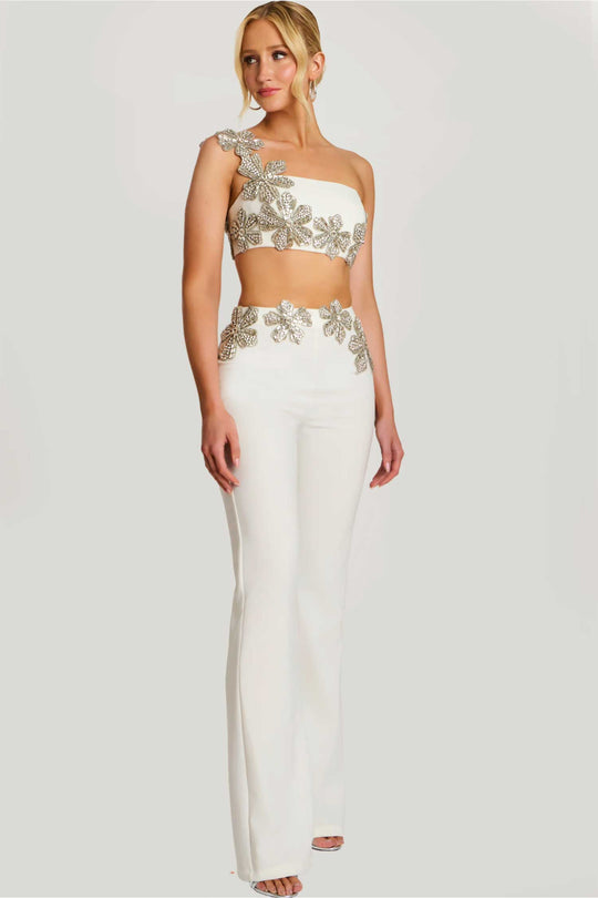 Jovani 46007 - One Shoulder Beaded Floral Pantsuit