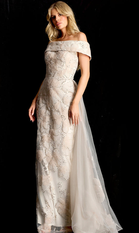 Jovani 46034 - Floral Applique Overskirt Evening Gown