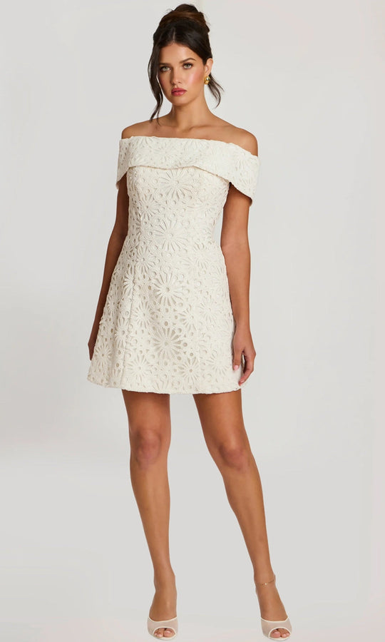 Jovani 46036 - Folded Neckline Floral Lace Short Dress