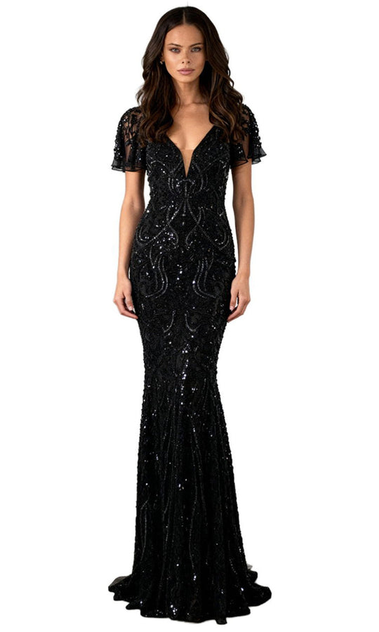 Jovani 46061 - Fully Beaded Flutter Sleeve Evening Gown