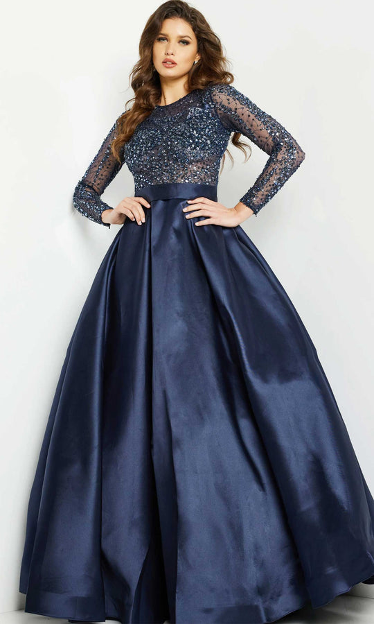 Jovani - 46066 Stone Embellished Long Sleeves Ballgown
