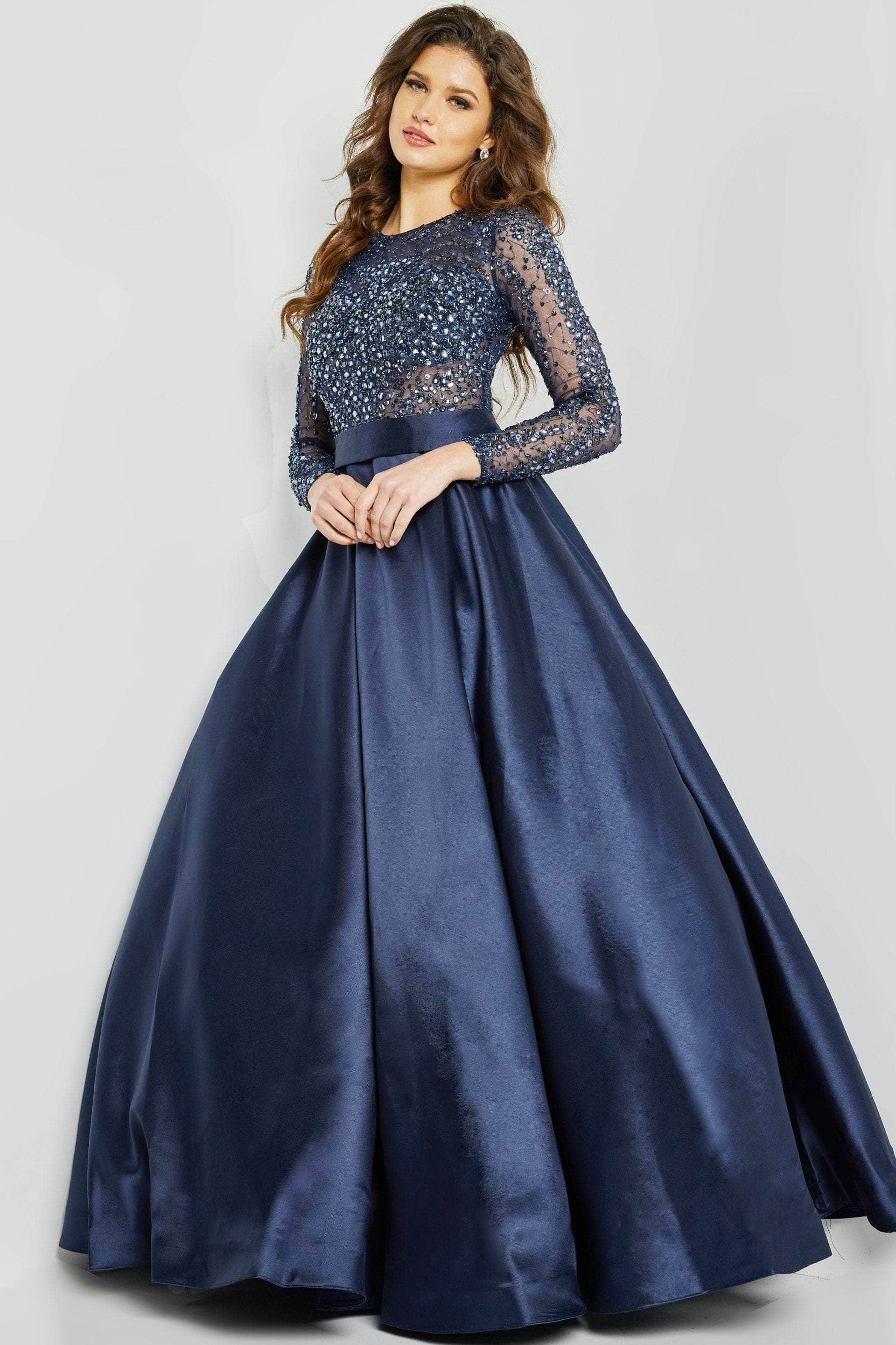 Jovani - 46066 Stone Embellished Long Sleeves Ballgown – Couture Candy