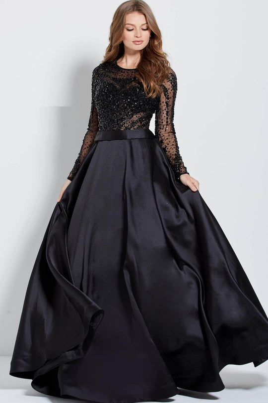 Jovani - 46066 Stone Embellished Long Sleeves Ballgown