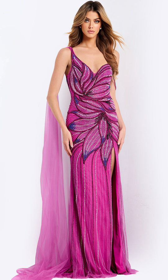 Jovani  45876 - Sequin Floral V-Neck Fitted Dress