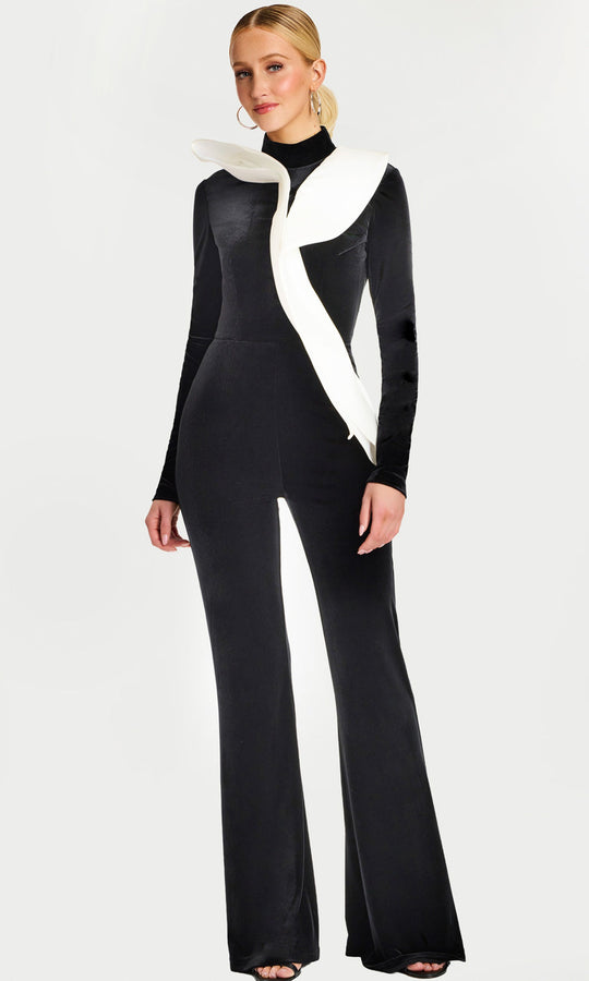 Jovani 46282 - Ruffle Detail Long Sleeve Velvet Jumpsuit