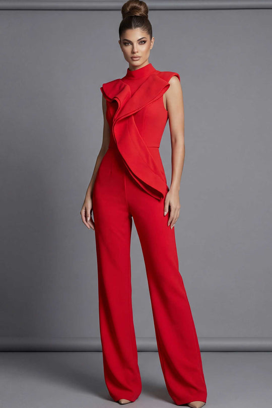 Jovani 46284 - Draped Ruffle Sleeveless Crepe Jumpsuit