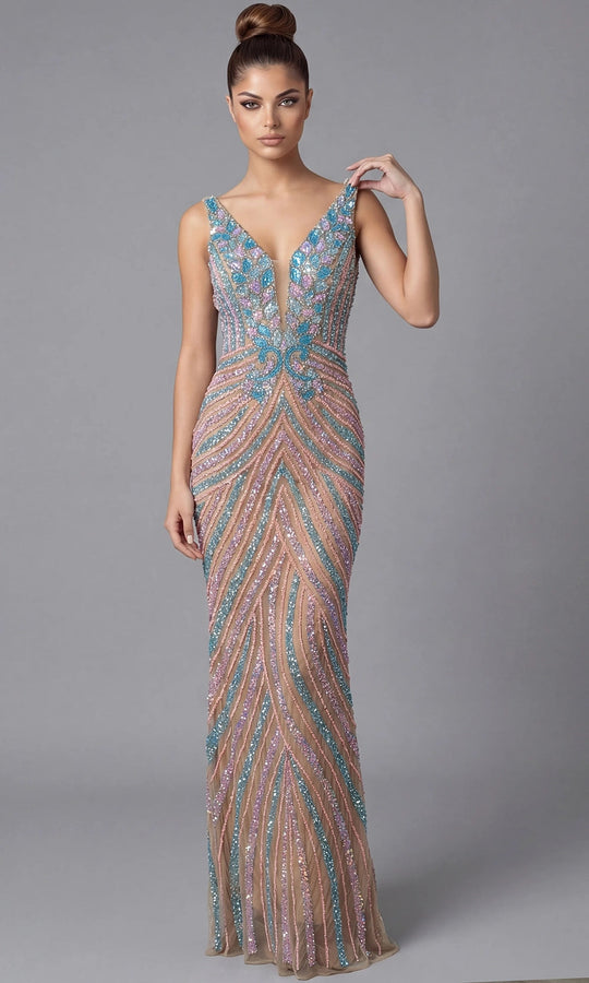 Jovani 46515 Beaded V-Neck Prom Dress