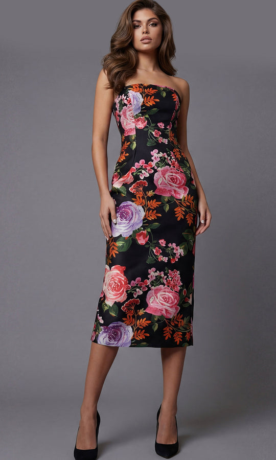 Jovani 46565 - Multicolor Floral Sheath Midi Dress