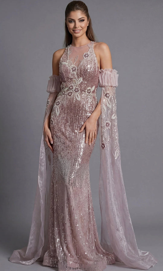 Jovani 46674 - Sheer Sleeve Allover Beaded Long Gown