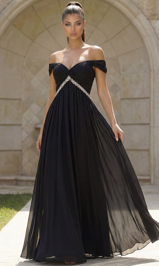 Jovani 46703 - Off Shoulder Empire Waist Evening Gown