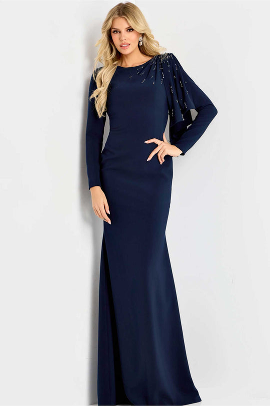 Jovani 46738 - Long Sleeve Bateau Neck Evening Gown